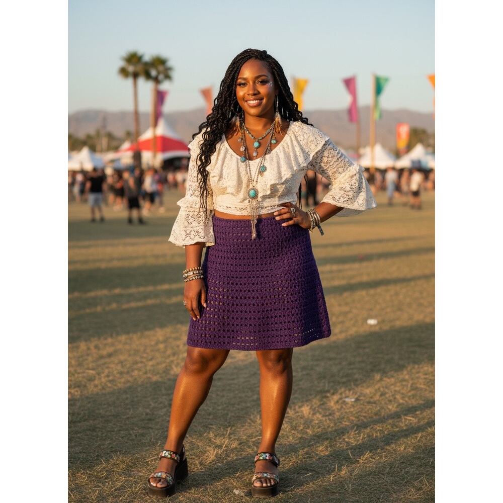 Crochet Purple Midi Skirt – Fits M–XL